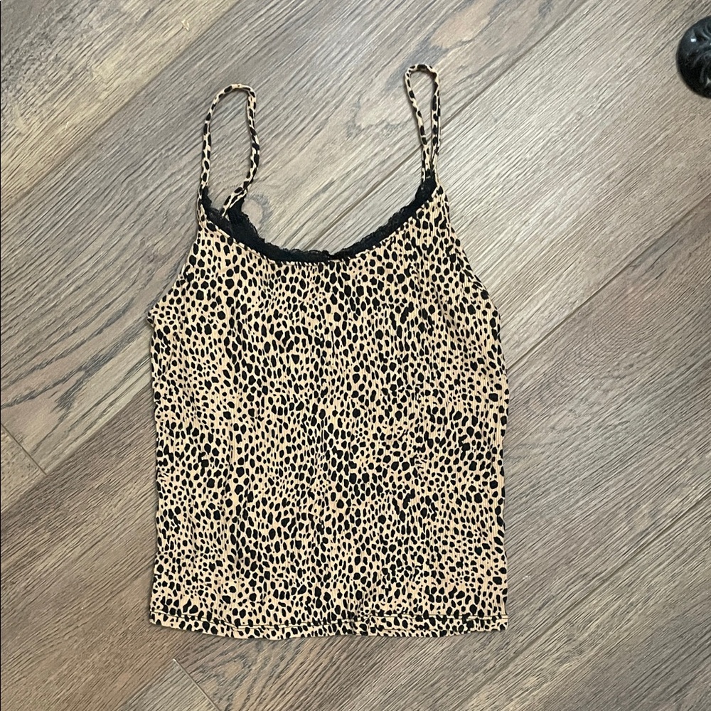 American Eagle Outfitters Leopard Print Lace-Trim Cami - Beige/Black